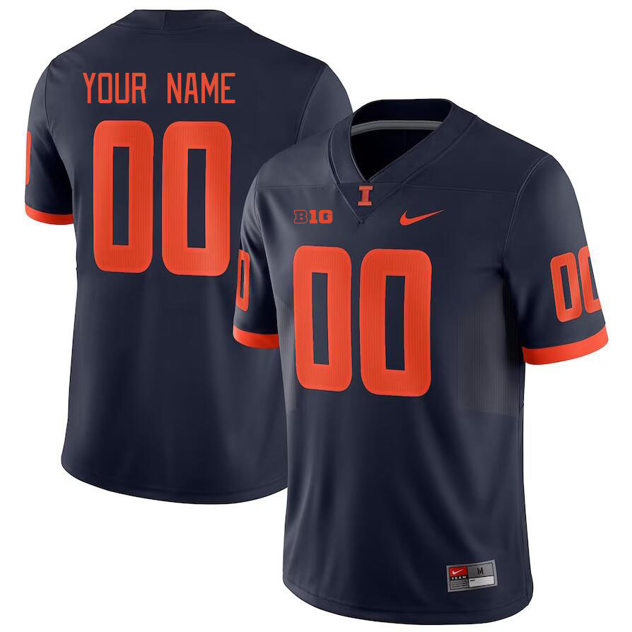 Custom Illinois Fighting Illini Name And Number College Football Jerseys Stitched-Navy - Click Image to Close